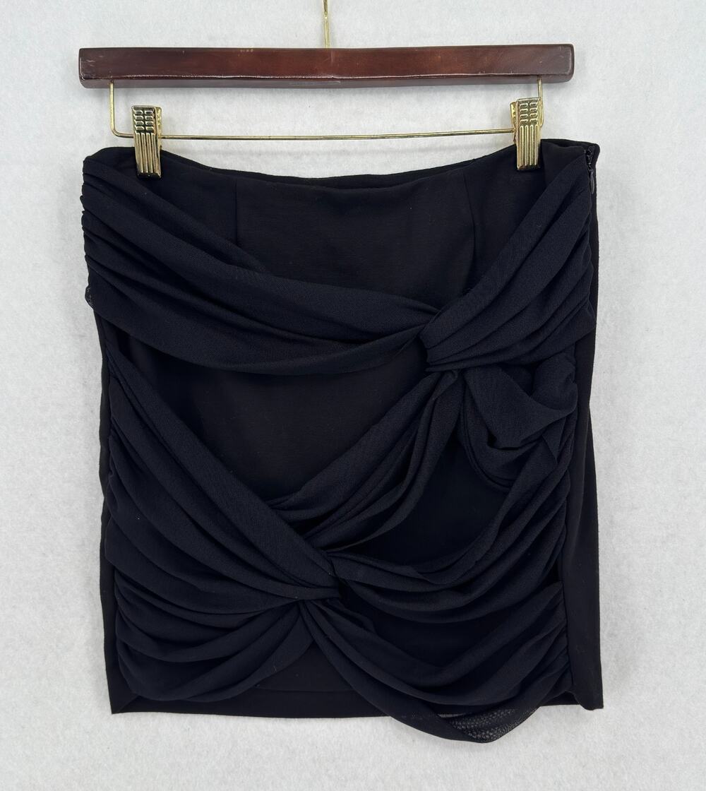 Vintage Vivienne Tam Black Mesh Twist Draped Ruched Mini Skirt Sz 6P